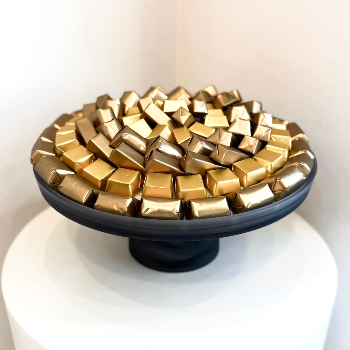 Black stand tray wrapped